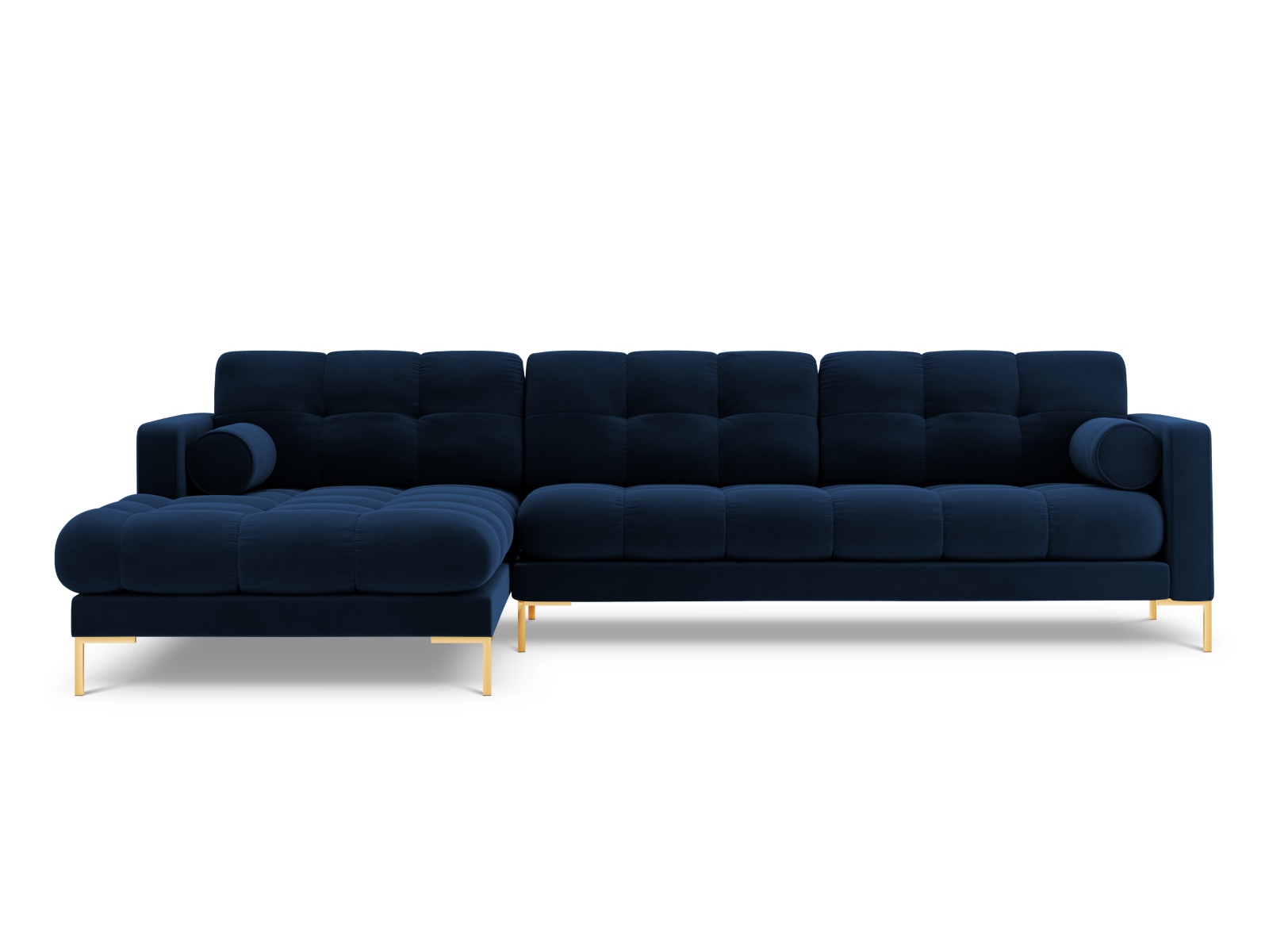 Cosmopolitan Design Ecksofa Bali 5-Sitzer Samt Bluvel Königsblau Links Beine Gold