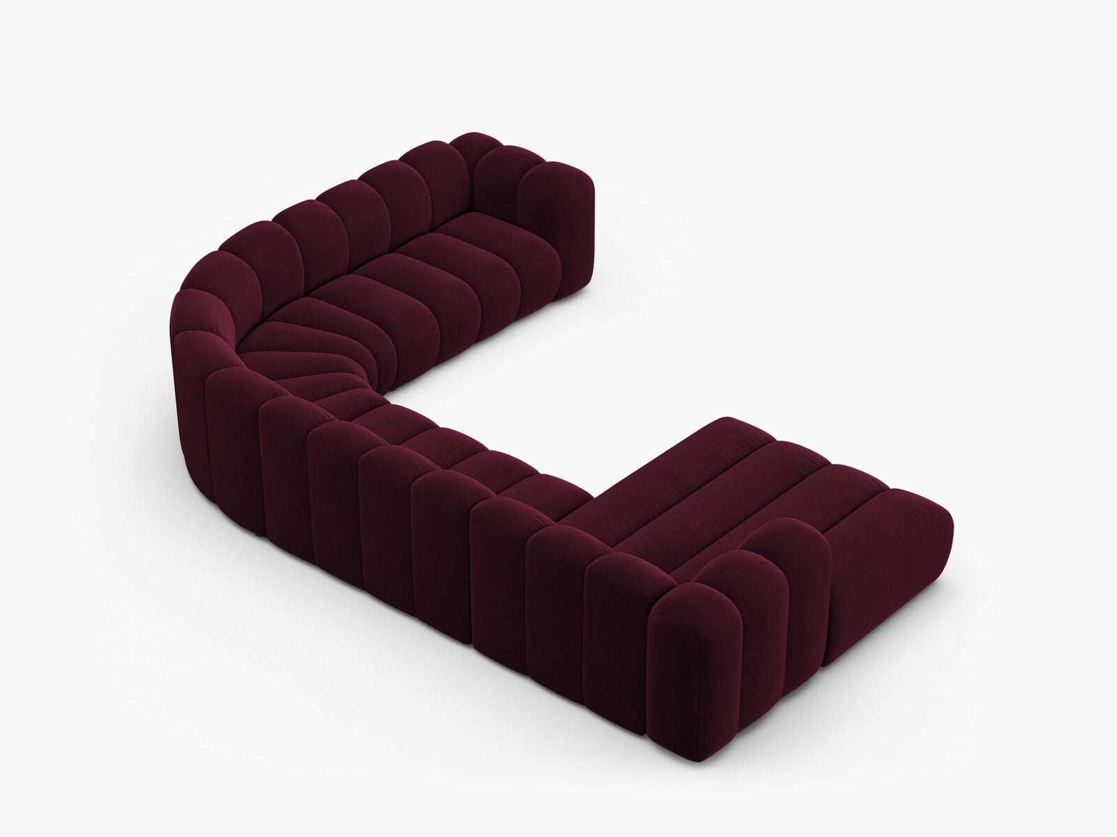 Micadoni Modulares Panorama Ecksofa Lupine 6-Sitzer Rechts Samt Venus Burgunder