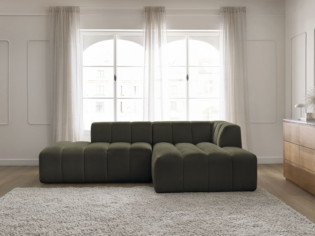 Bobochic Annecy Ecksofa Bouclé-Stoff Grün Ecke rechts