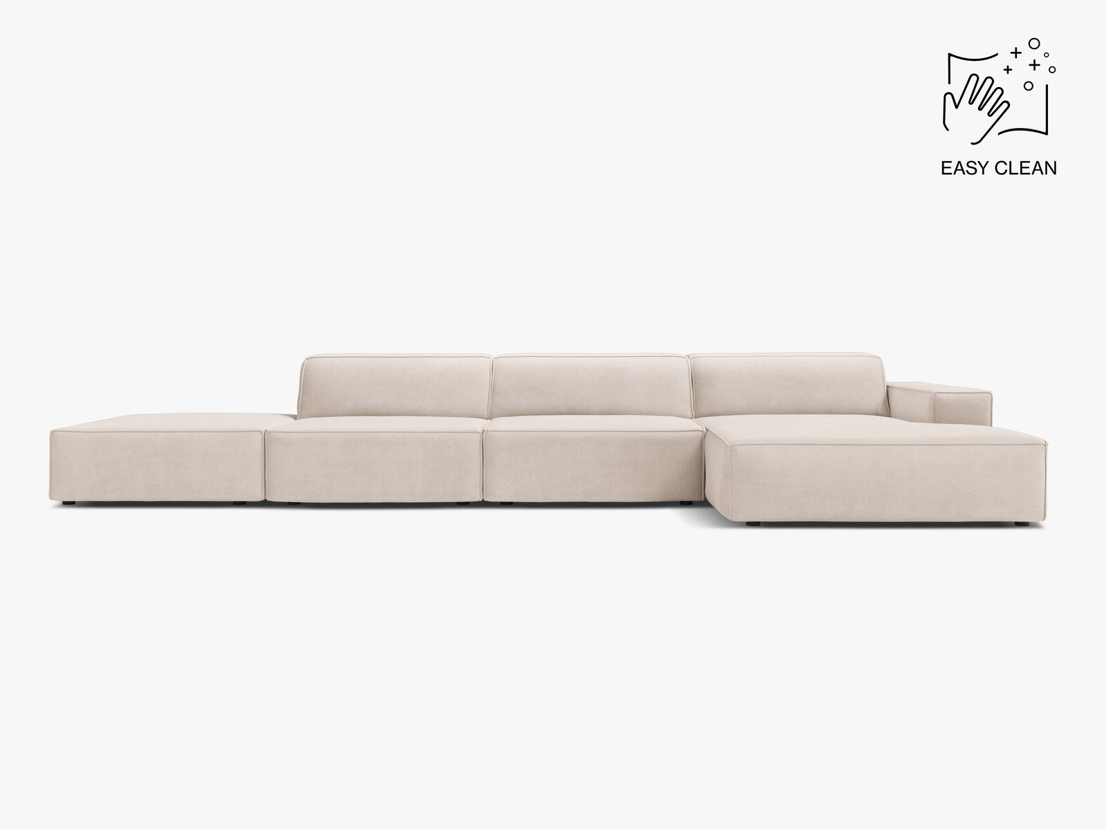 Micadoni Ecksofa Jodie 5-Sitzer Samt Venus Helles Beige Rechts