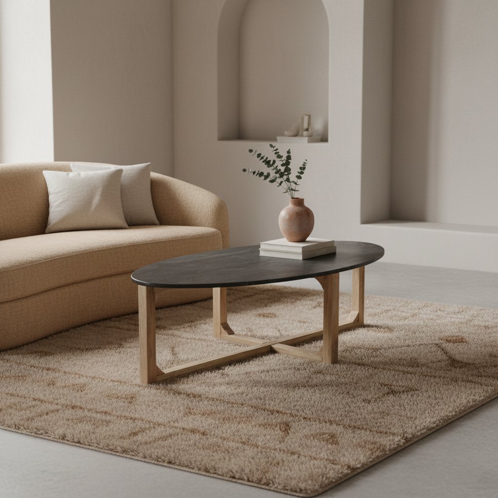 Raw Materials Ovaler Marmor-Couchtisch Schwarz 120x60x38cm