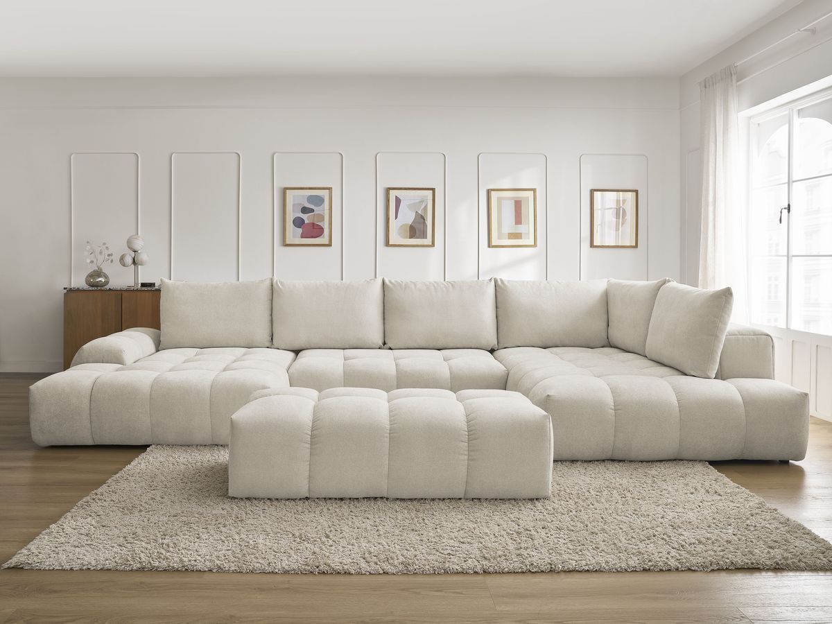 Bobochic Everest Wohnlandschaft mit Pouf, 6 Kissen Strukturstoff Beige Ecke links