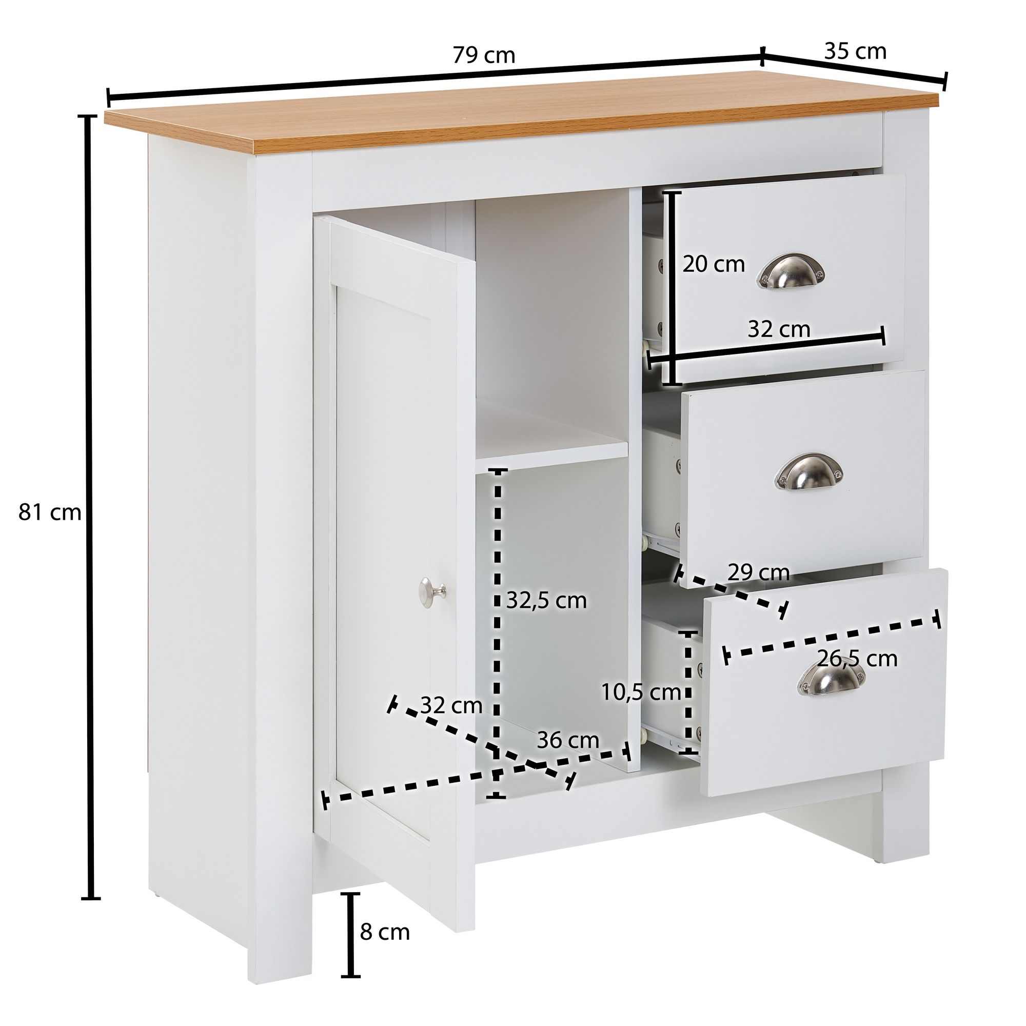 Kommode Budir Weiß 79 × 35 × 81 cm