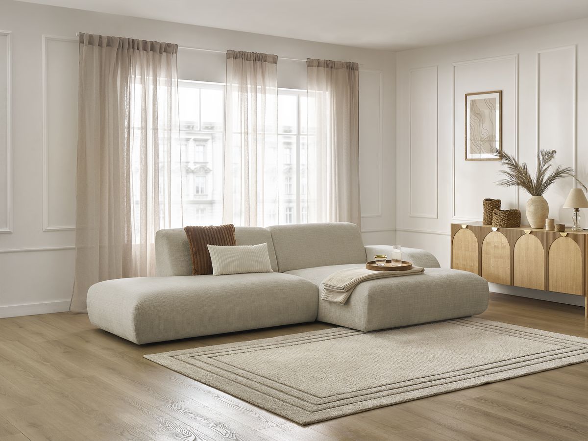 Bobochic Sirius Ecksofa 300 × 170 cm Strukturstoff Beige Ecke rechts