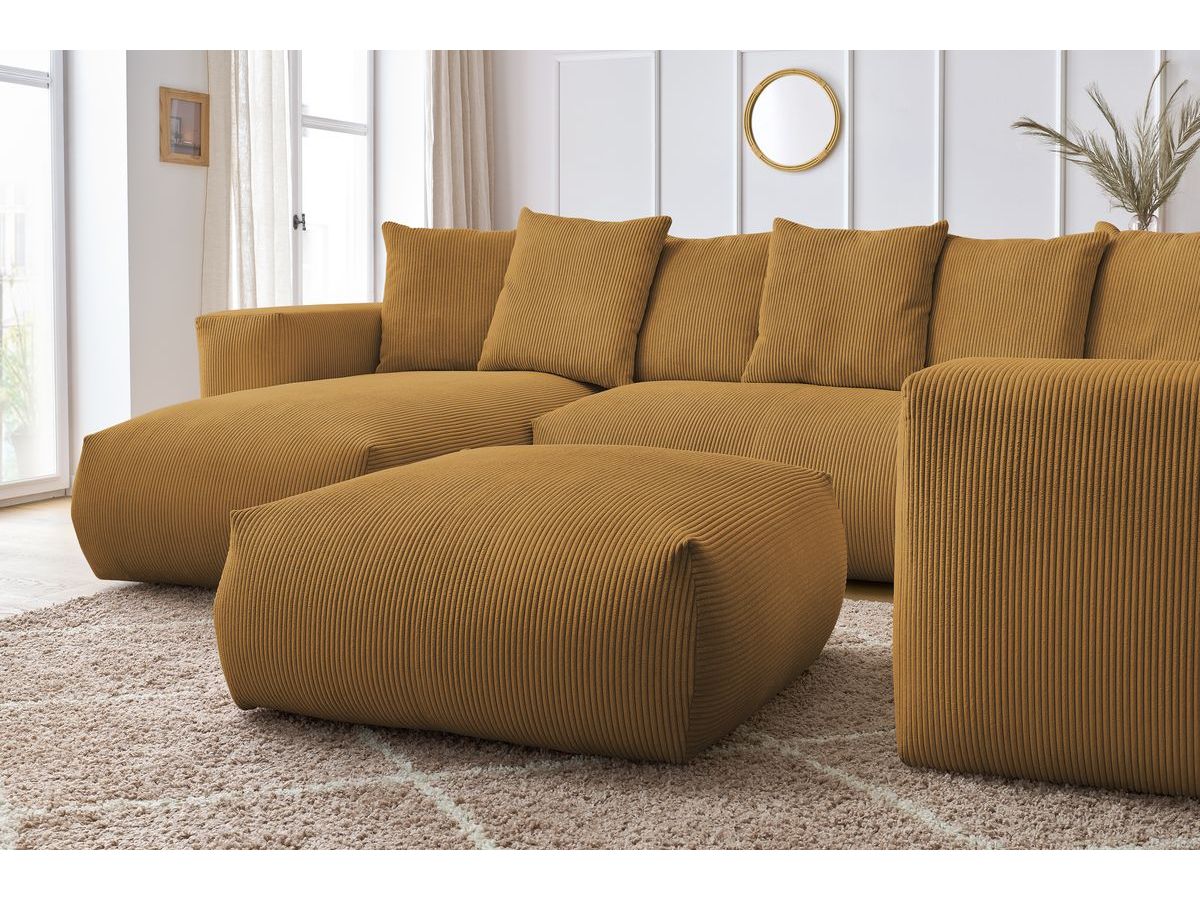 Bobochic Voltaire Wohnlandschaft mit Pouf 356 × 214 cm Cordsamt Gelb Ecke links