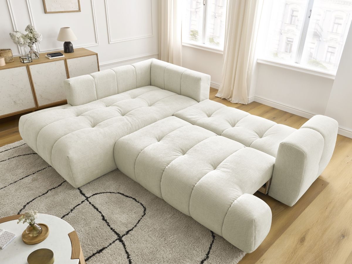 Bobochic Fuji Ecksofa mit Schlaffunktion und Bettkasten 282 × 204 cm Stoff Beige Ecke links