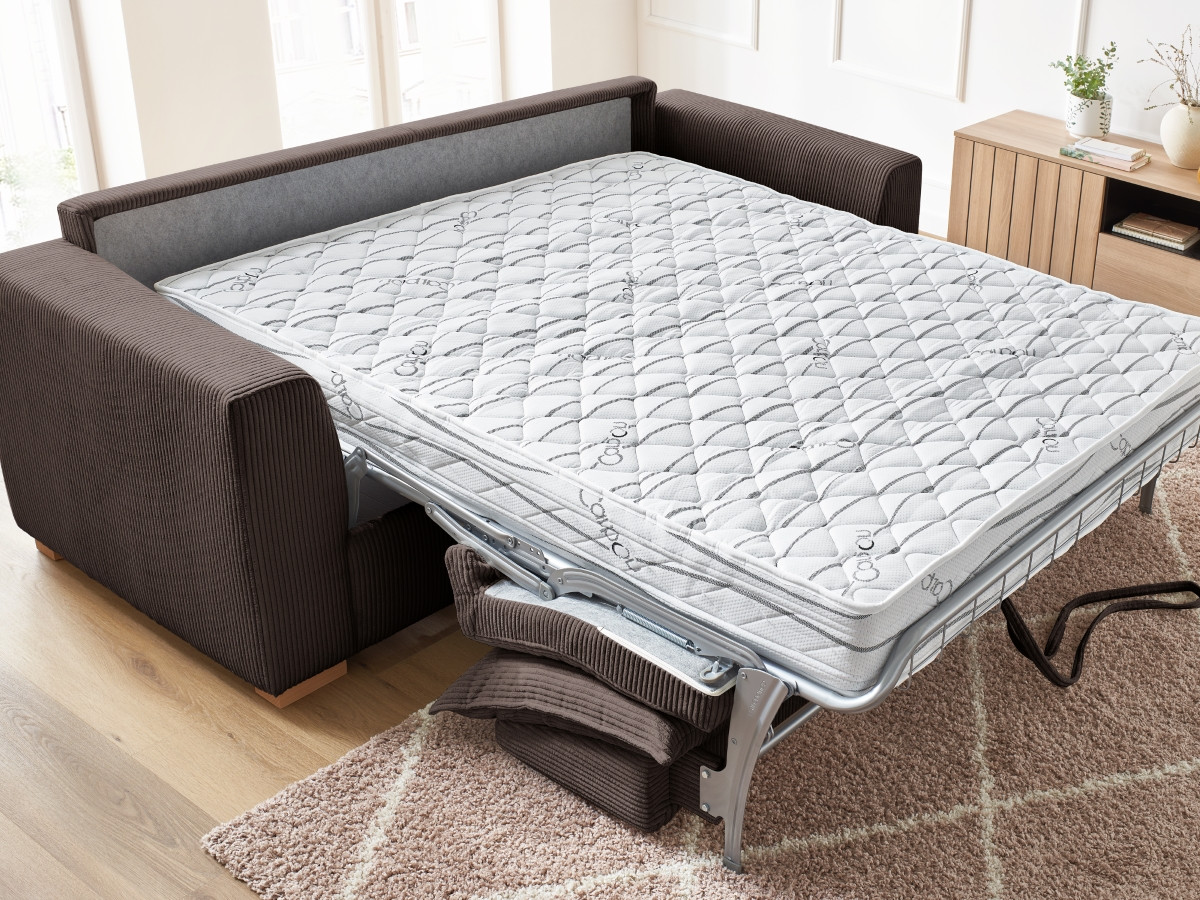 Bobochic Augustin Schlafsofa 3-Sitzer Cordsamt Braun, Liegefläche 140 × 200 cm