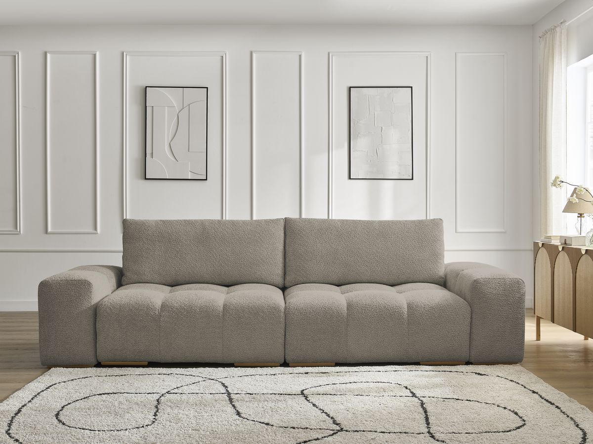 Bobochic Anakin Sofa 3-Sitzer, 2 Kissen Bouclé-Stoff Taupe