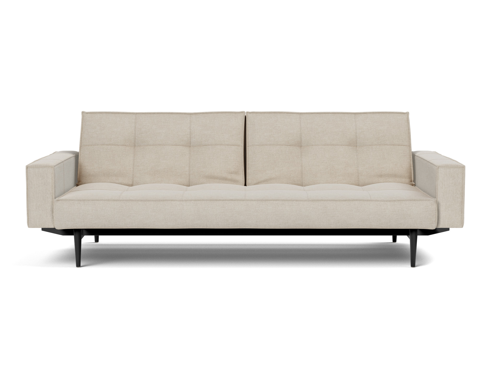 Schlafsofa Splitback mit Armlehnen Flachgewebe Phobos 586-Latte Beine Styletto Eiche schwarz
