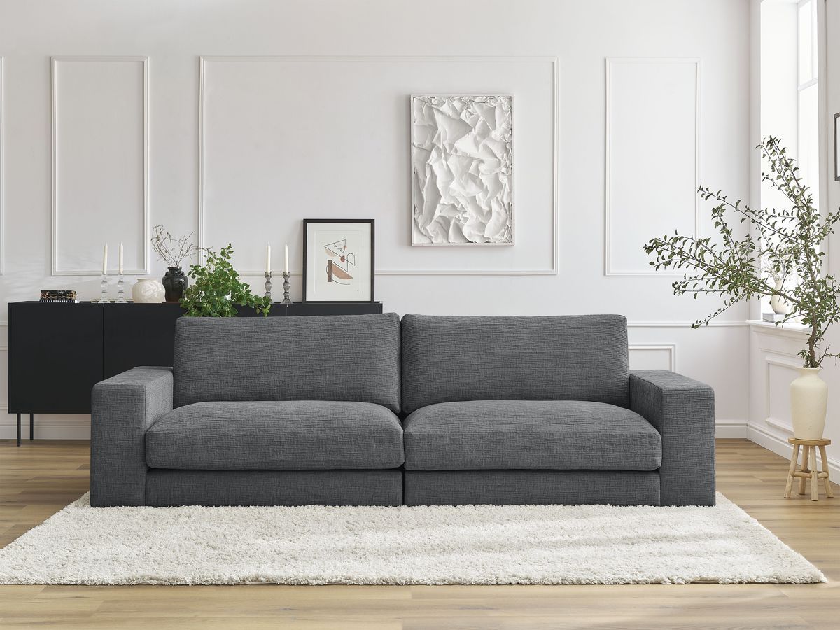 Bobochic Leonard Sofa 3-Sitzer 234 × 109 cm Strukturstoff Dunkelgrau
