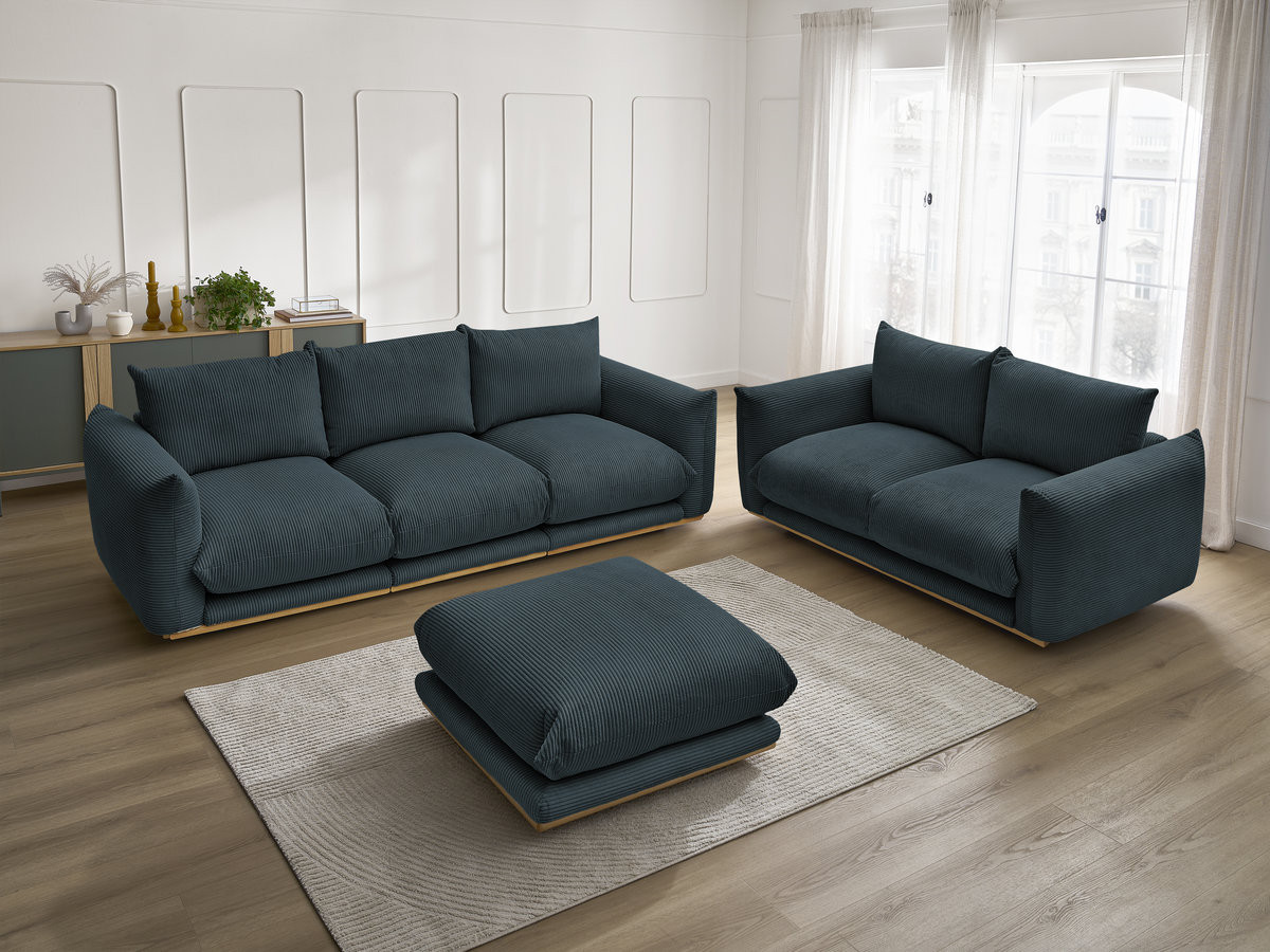 Bobochic Ernest Sofa 5-Sitzer mit Pouf Cordsamt Dunkelblau