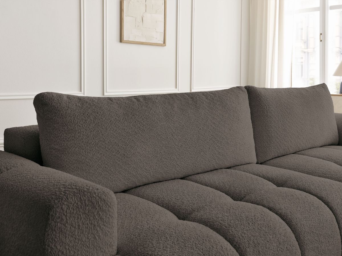 Bobochic Fuji Ecksofa mit Schlaffunktion und Bettkasten 292 × 160 cm Bouclé-Stoff Braun Ecke rechts