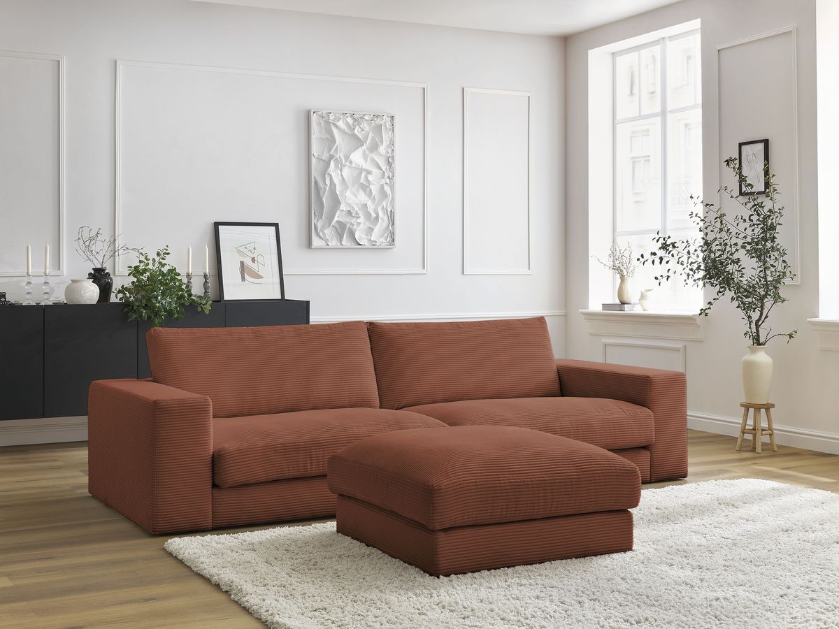 Bobochic Leonard Sofa 4-Sitzer mit Pouf 234 × 109 cm Cordsamt Orange
