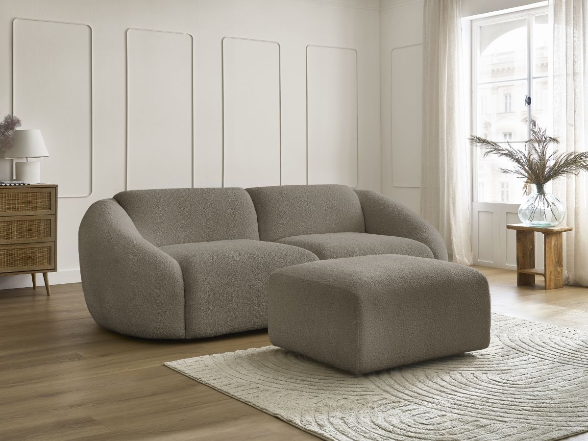 Bobochic Tina Sofa 4-Sitzer mit Pouf Bouclé-Stoff Taupe