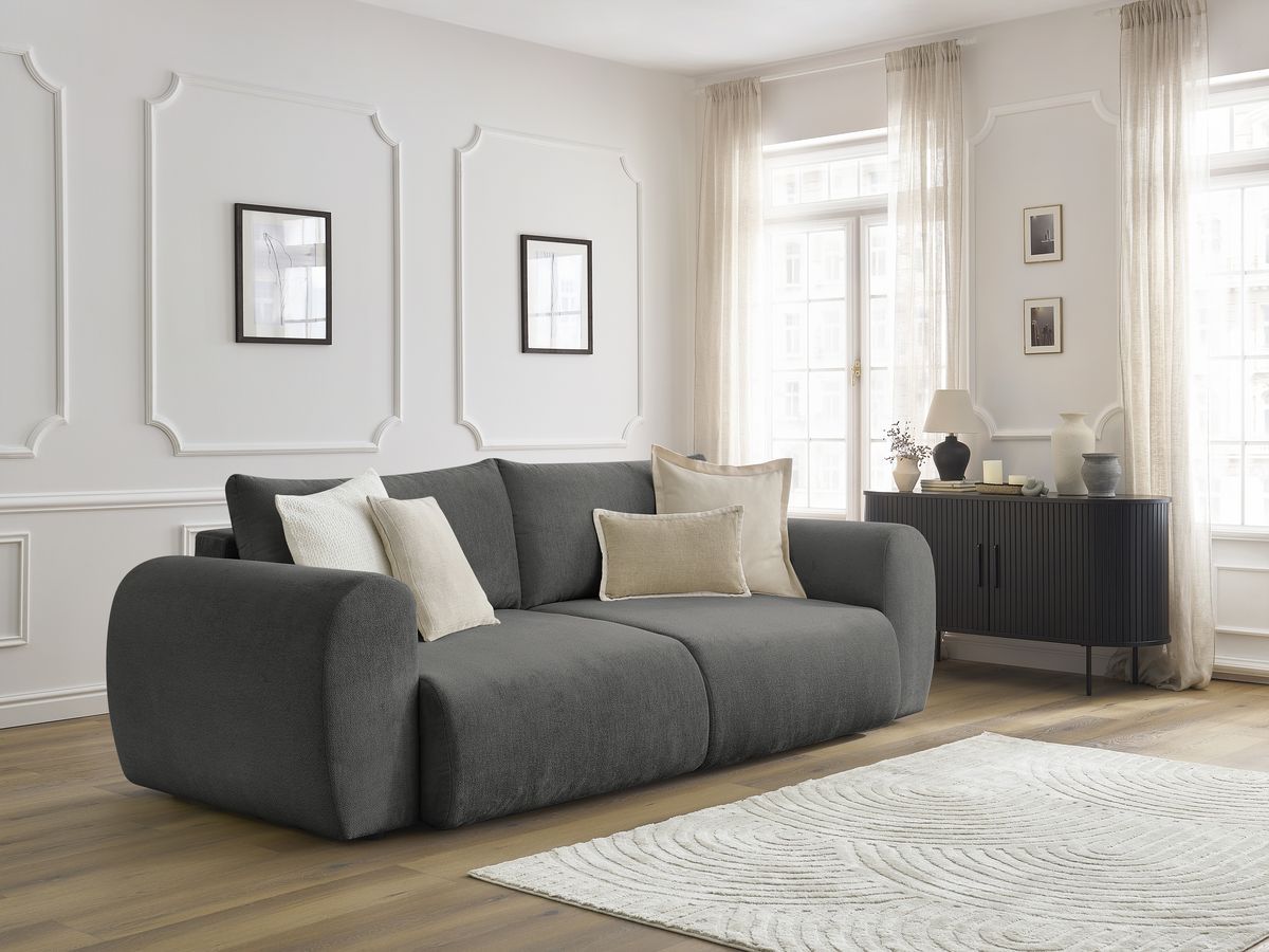 Bobochic Lucien Schlafsofa 3-Sitzer mit Bettkasten Stoff Dunkelgrau