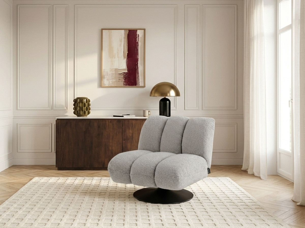 Bobochic Janissaire Sessel 79 × 89 cm Bouclé-Stoff Hellgrau