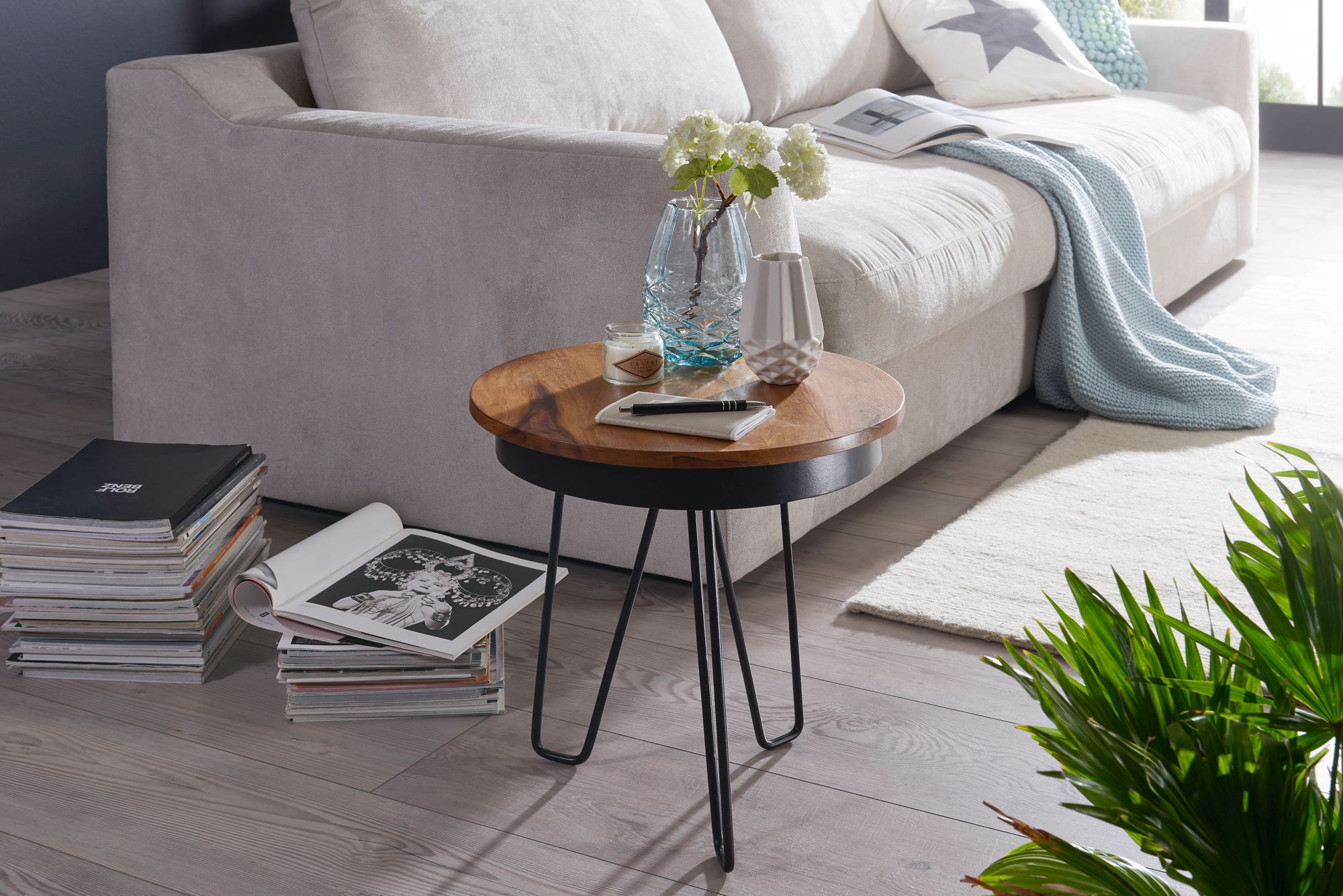 Beistelltisch Hadbjerg Sheesham Massivholz Ø 43 cm