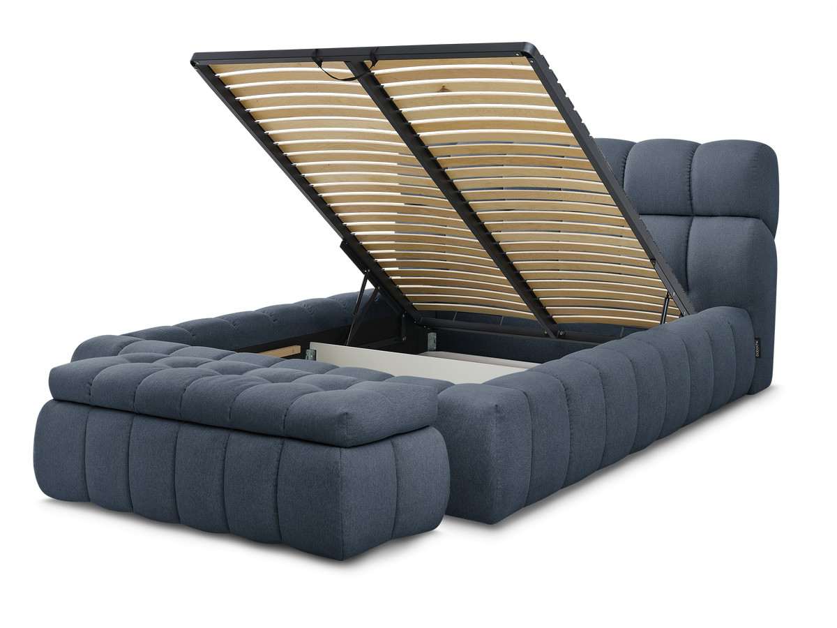 Bobochic Mont-blanc Polsterbett mit Bettkasten mit Bettbank Stoff Dunkelblau, Liegefläche 180 × 200 cm