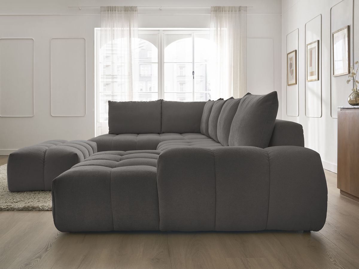 Bobochic Everest Wohnlandschaft mit Pouf, 6 Kissen Strukturstoff Dunkelgrau Ecke rechts