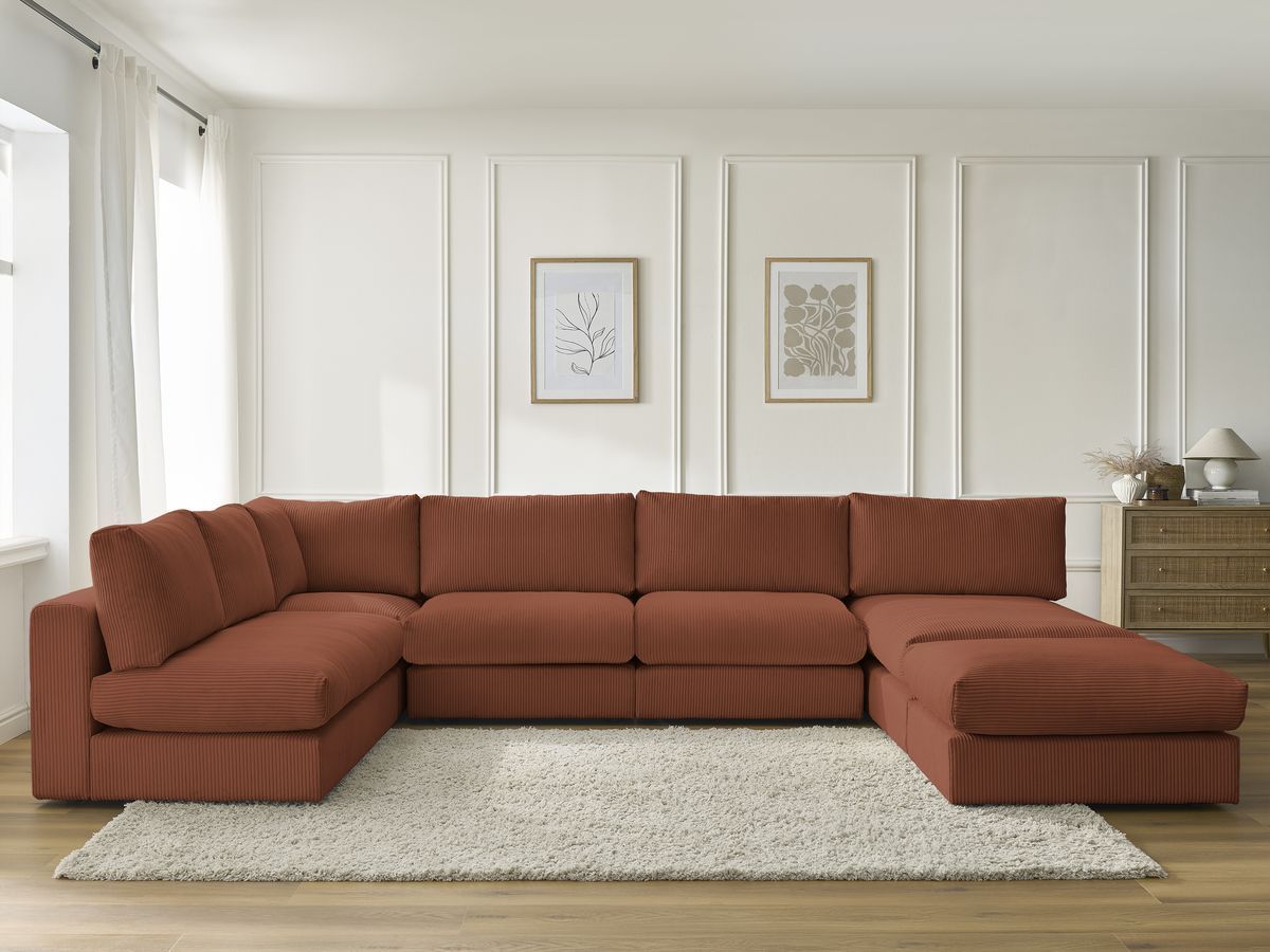 Bobochic Paris Ecksofa mit Pouf 369 × 167 cm Cordsamt Orange