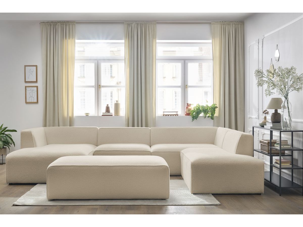 Bobochic Megeve Wohnlandschaft mit Pouf Bouclé-Stoff Beige Ecke links