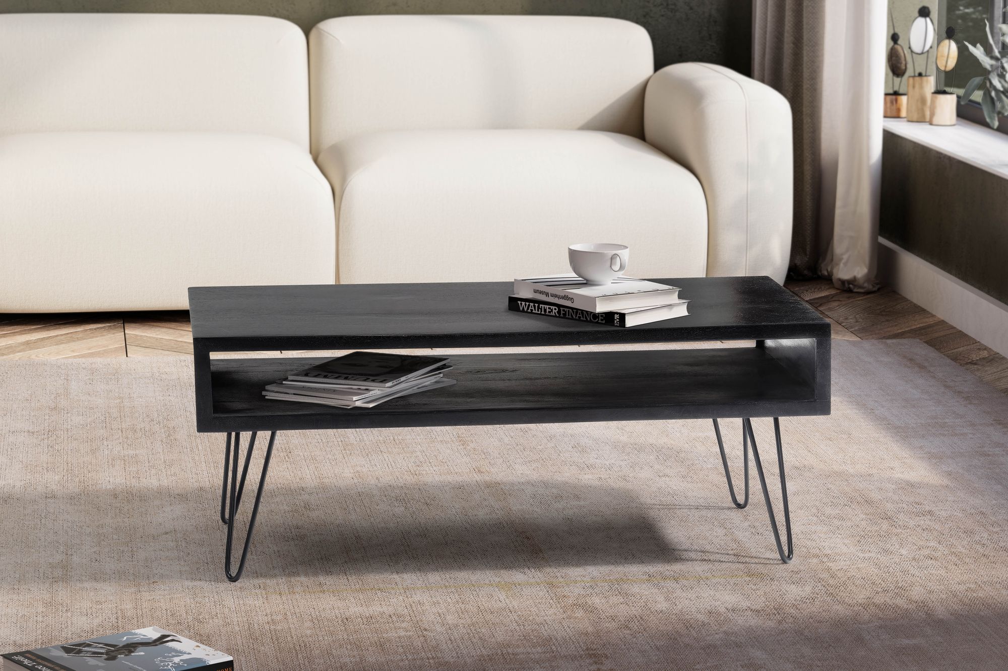 Couchtisch Vestby Massivholz Schwarz 100 × 50 × 40 cm