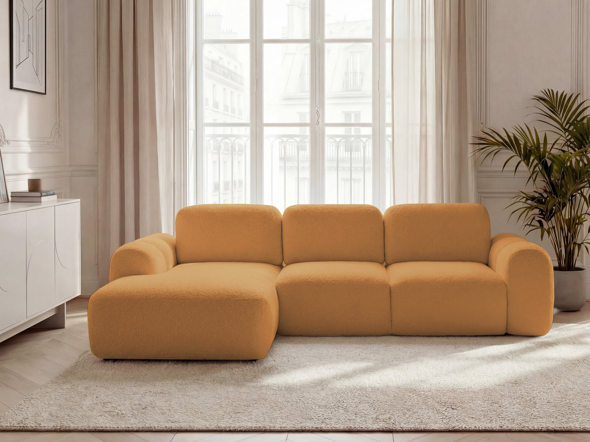 Bobochic Montaigne Ecksofa mit Schlaffunktion und Bettkasten 276 × 164 cm Bouclé-Stoff Gelb Ecke links