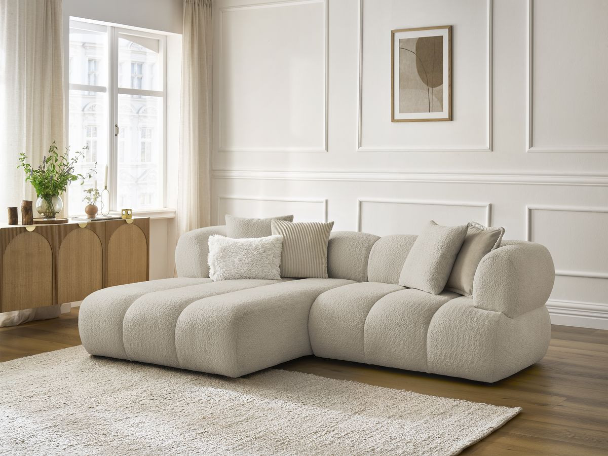 Bobochic Pamira Ecksofa Bouclé-Stoff Beige Ecke links