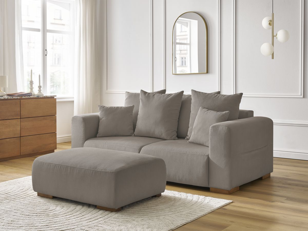 Bobochic Sidonie Sofa 3-Sitzer mit Pouf Cordsamt Taupe