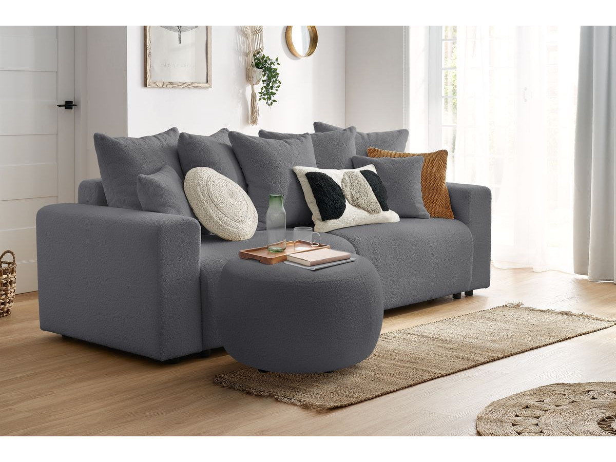 Bobochic Envy Pouf, rund Bouclé-Stoff Dunkelgrau
