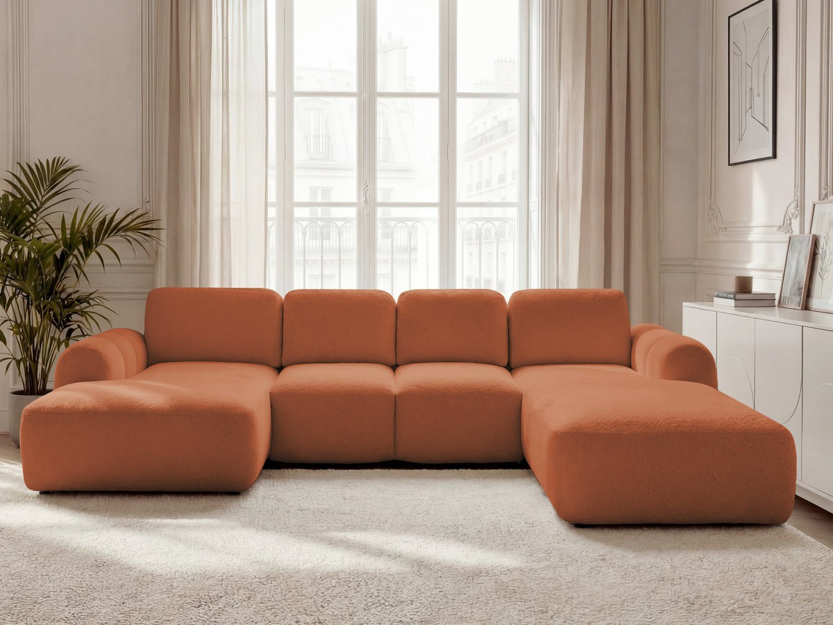 Bobochic Montaigne Wohnlandschaft Bouclé-Stoff Orange Ecke links