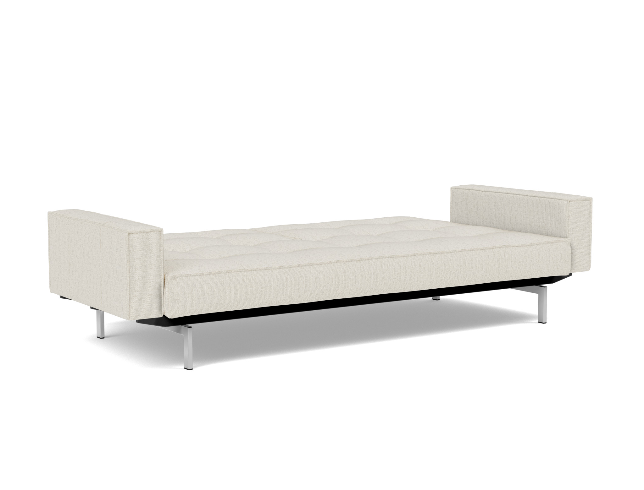Schlafsofa Splitback mit Armlehnen Boucle Skandi 531-Off-White Beine Chrom