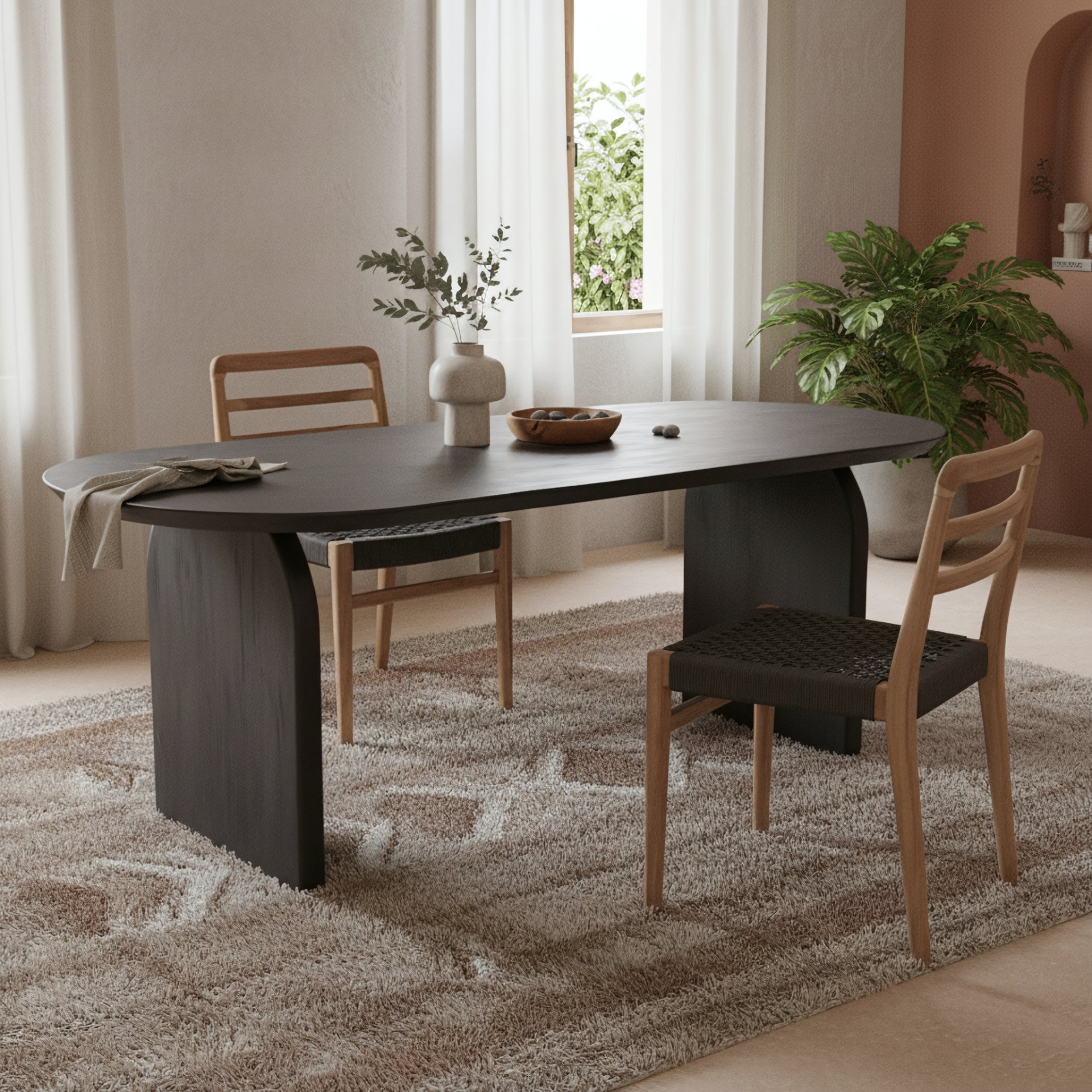 Raw Materials Bullnose Esstisch schwarz 180cm geschlossenes Gestell