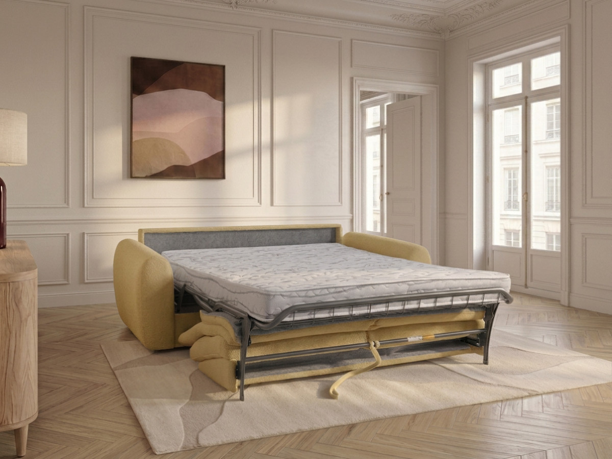 Bobochic Minorque Schlafsofa 2,5-Sitzer Chenille Gelb, Liegefläche 160 × 200 cm