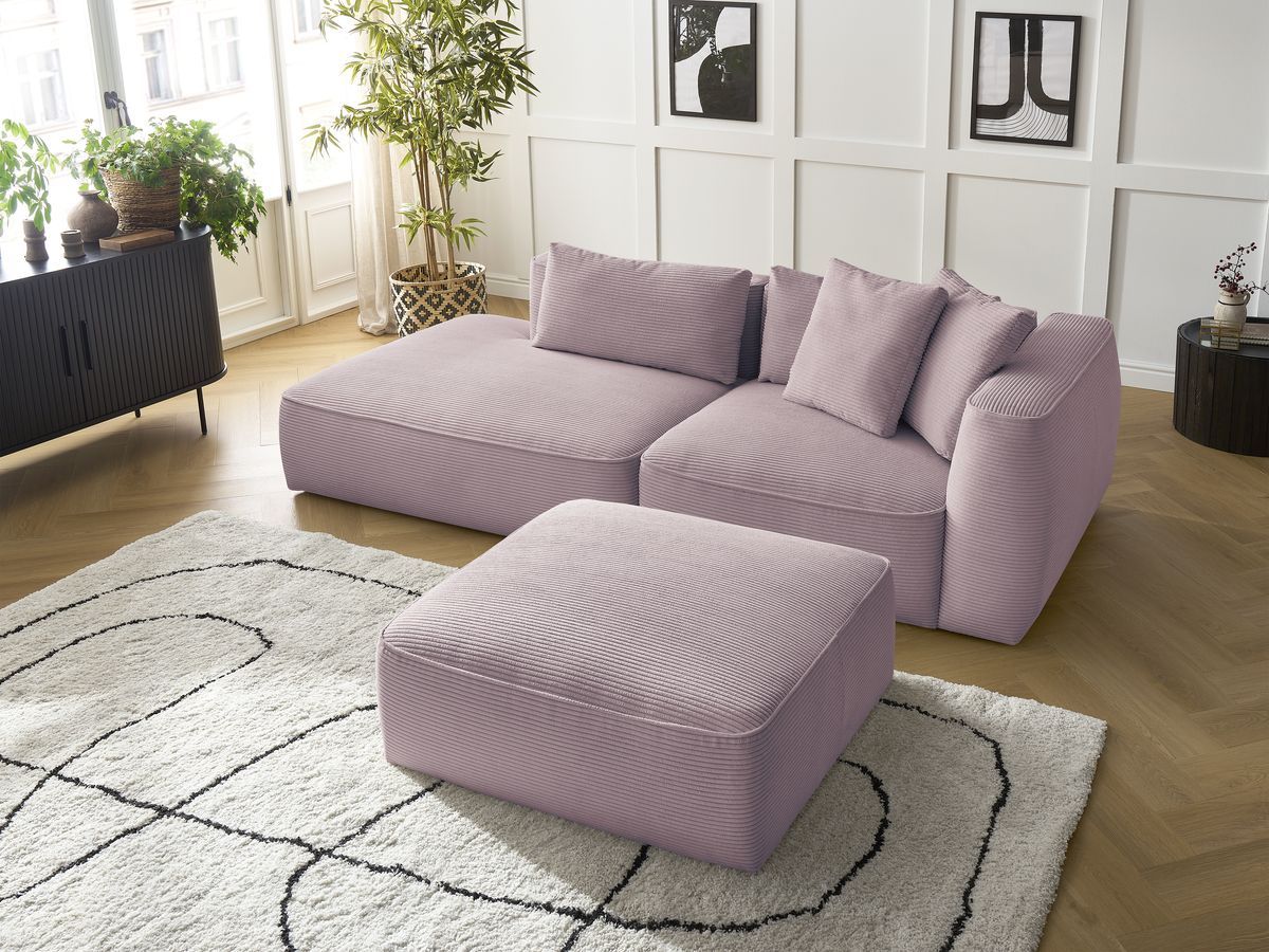 Bobochic Leopold Sofa 4-Sitzer mit Pouf Cordsamt Violett Armlehne rechts