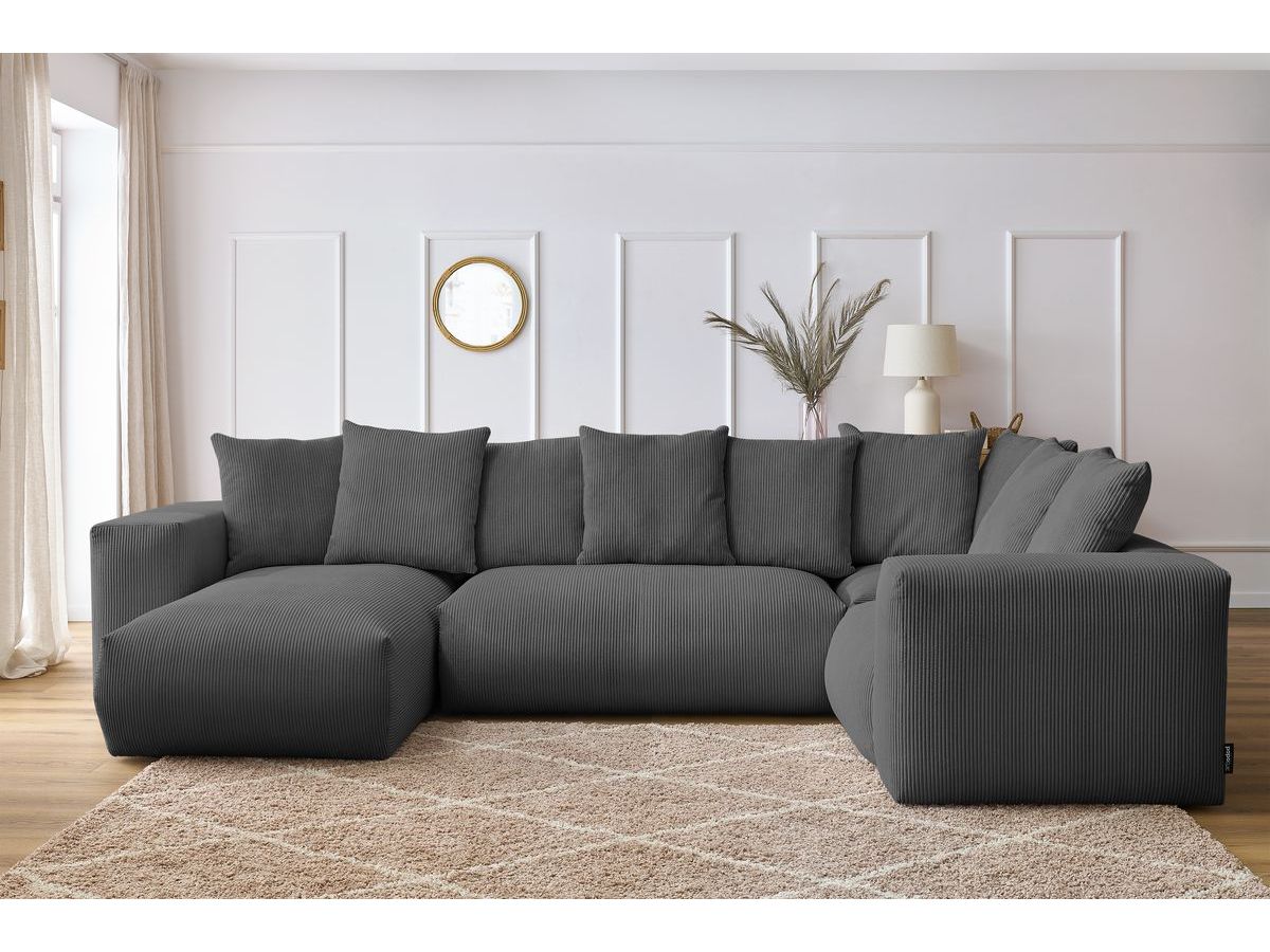 Bobochic Voltaire Wohnlandschaft 356 × 214 cm Cordsamt Dunkelgrau Ecke links