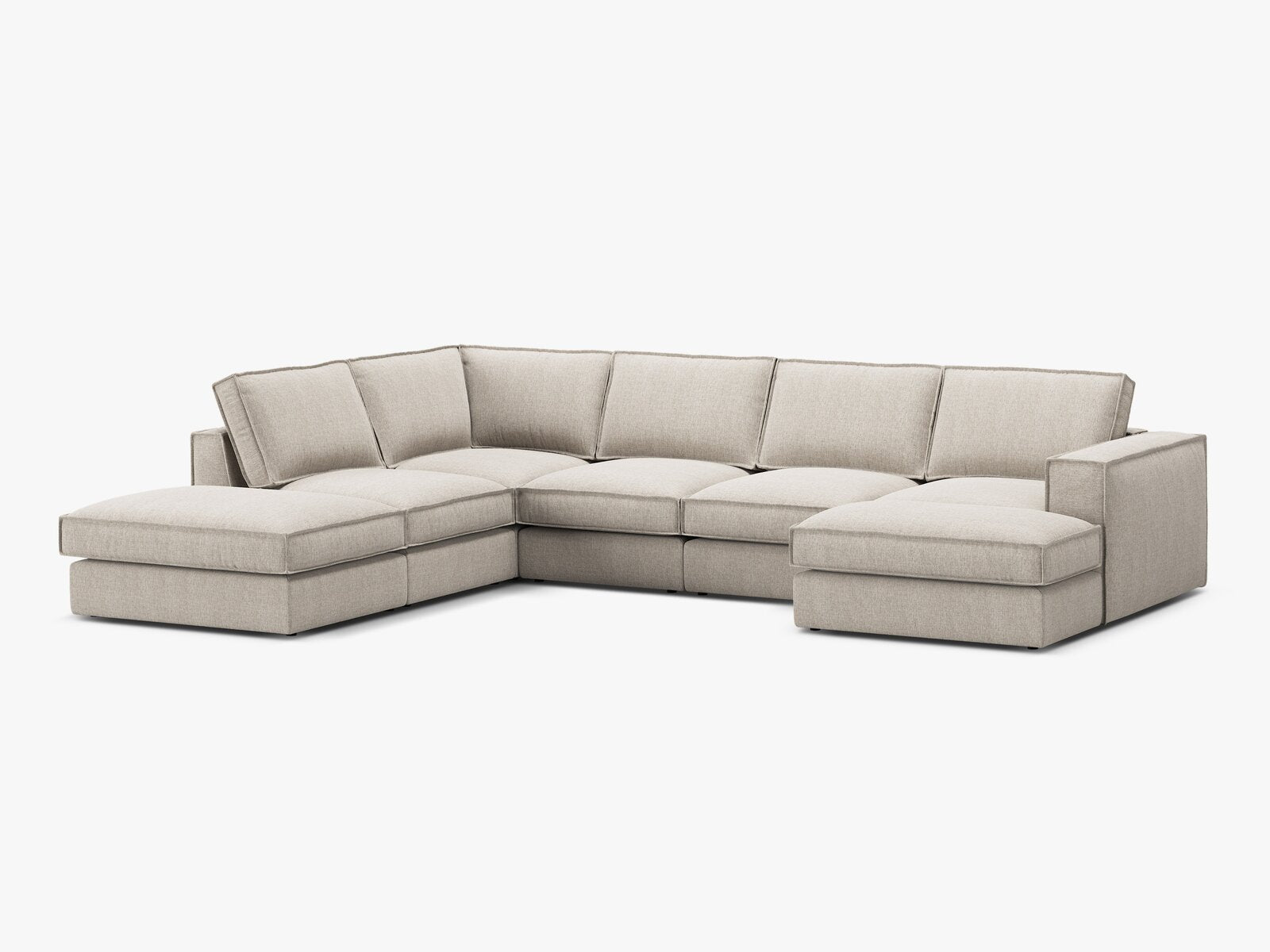 Micadoni modulares Panorama Ecksofa Pola 5-Sitzer Links Strukturierter Stoff Babel Sand