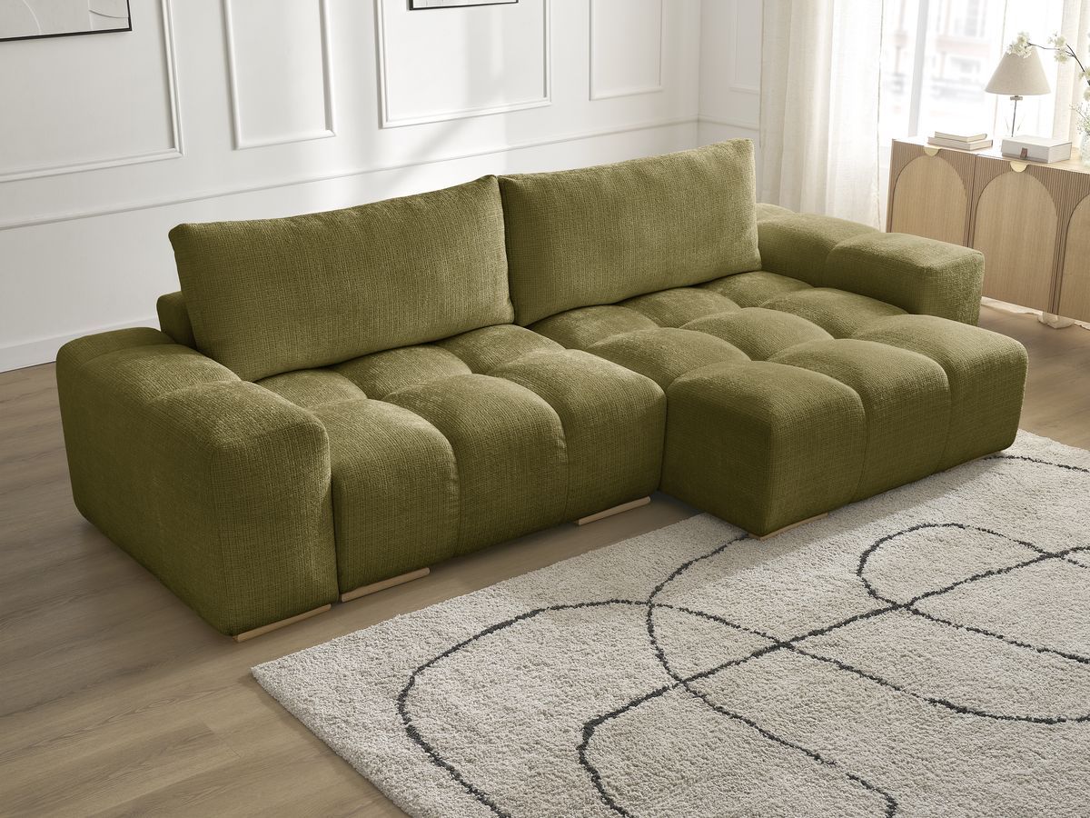 Bobochic Anakin Ecksofa, 2 Kissen Strukturstoff Grün