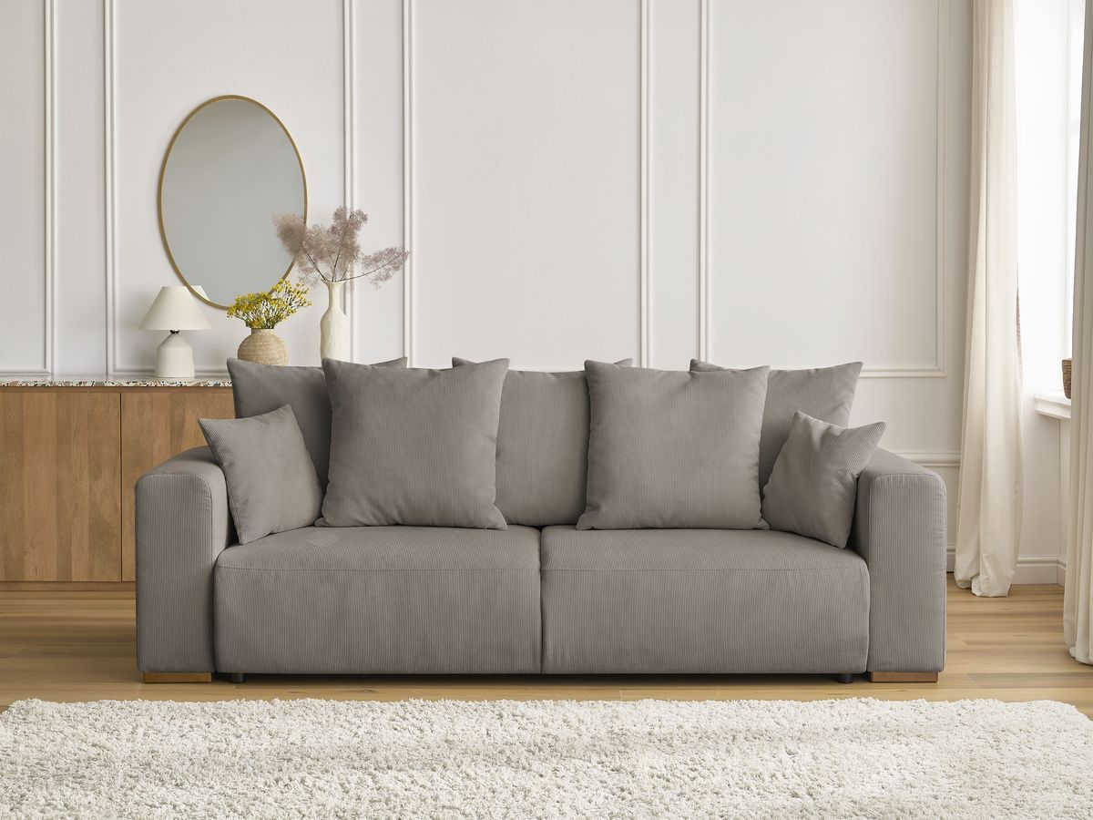 Bobochic Sidonie Schlafsofa 3-Sitzer mit Bettkasten Cordsamt Taupe
