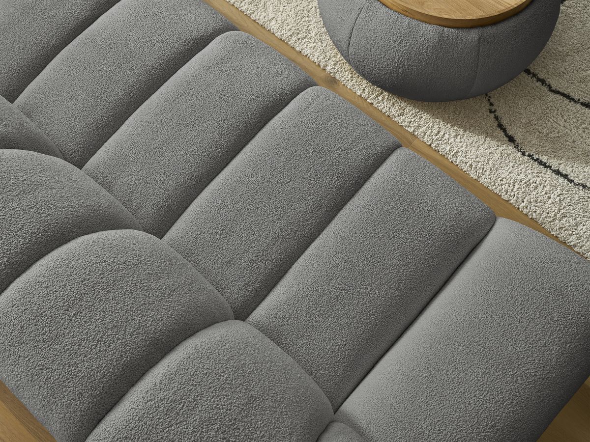 Bobochic Hayden Sofa 2-Sitzer mit Pouf Bouclé-Stoff Dunkelgrau