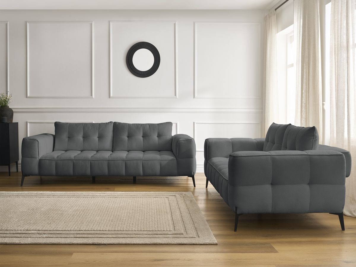 Bobochic Anis Sofa-Set 3- und 2-Sitzer Strukturstoff Dunkelgrau
