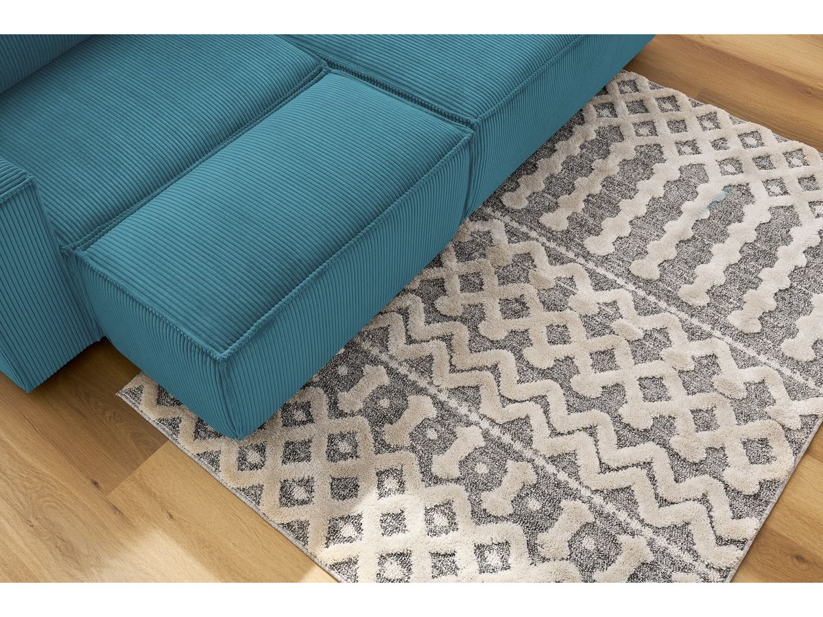 Bobochic Nihad Ecksofa mit Pouf Cordsamt Dunkelblau Ecke rechts