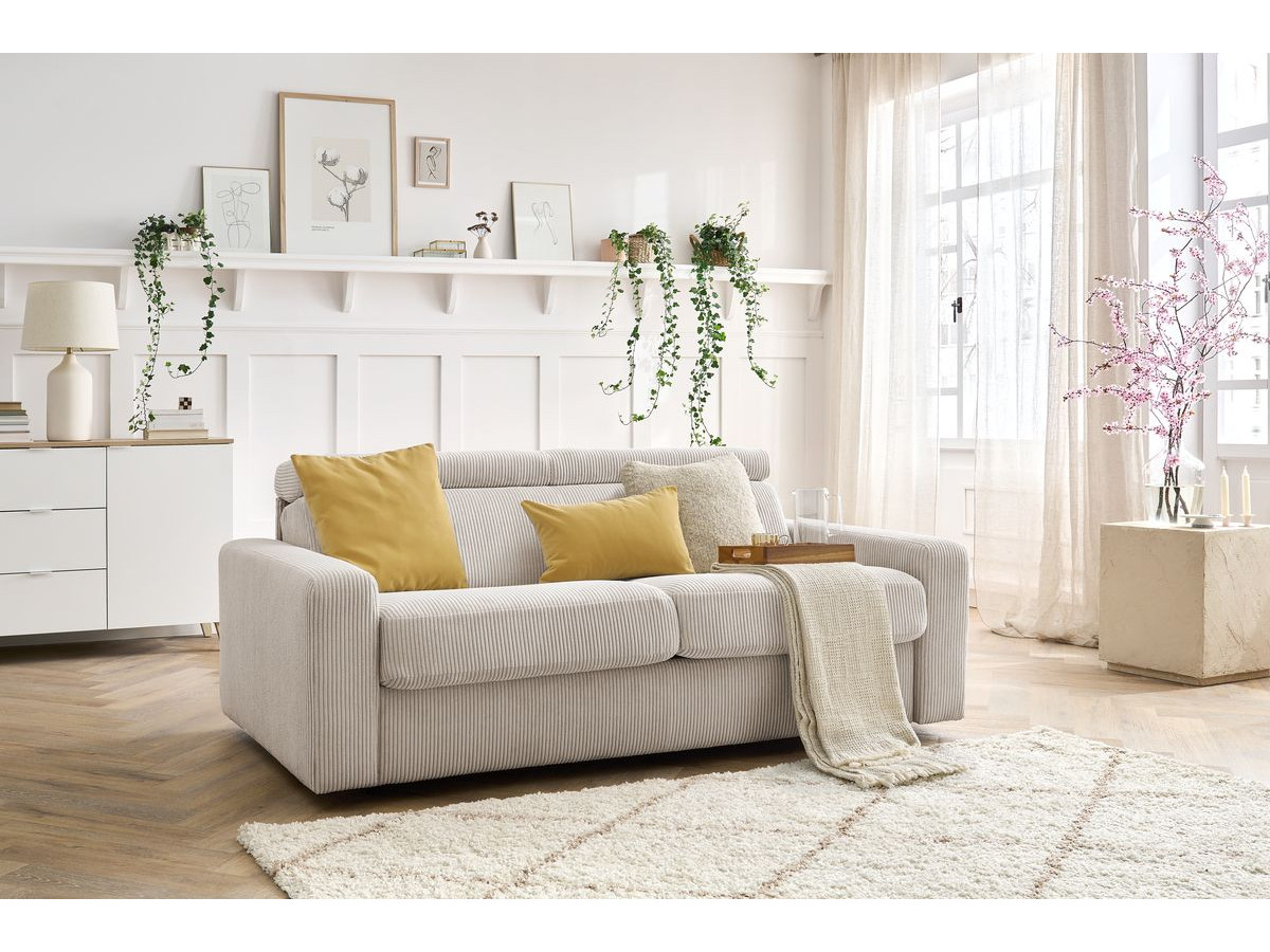 Bobochic Monaco Schlafsofa 3-Sitzer Cordsamt Beige, Liegefläche 140 × 190 cm
