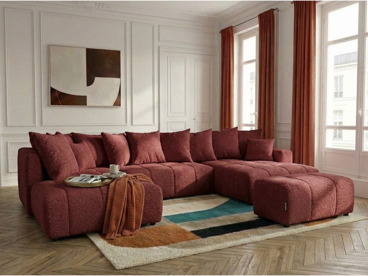 Bobochic Roxelane Wohnlandschaft mit Pouf Bouclé-Stoff Rot Ecke rechts