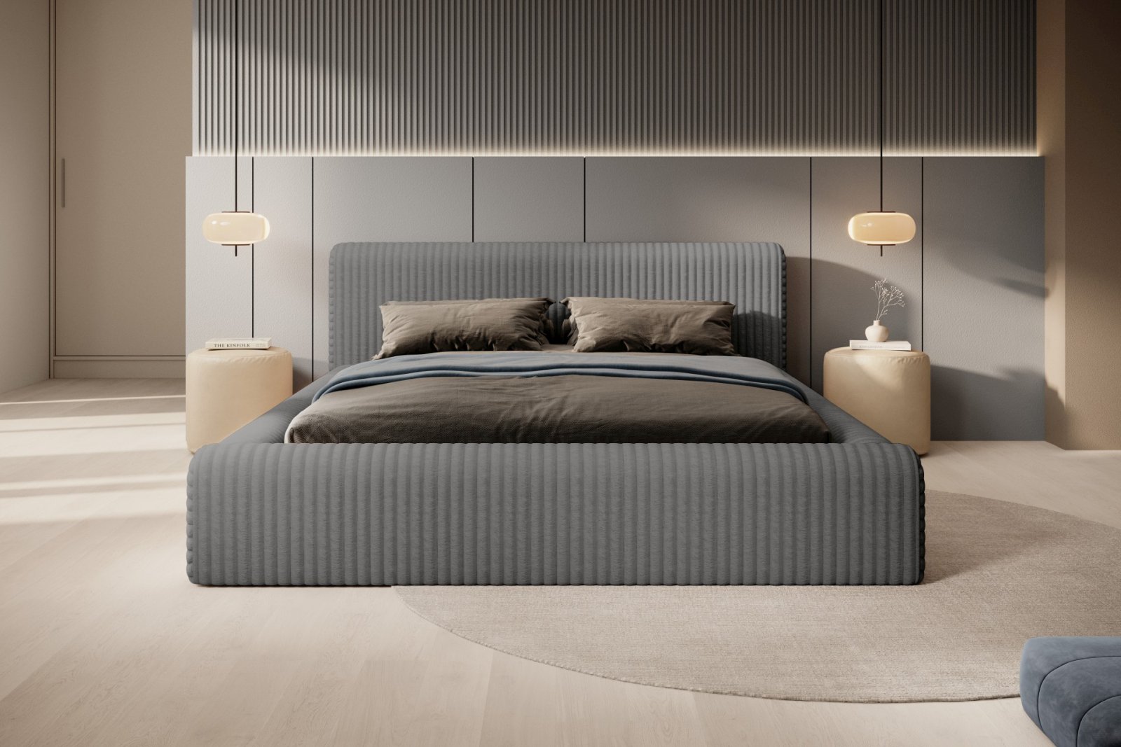 Polsterbett Miloa Softcord mit Fellstruktur 180x200 mit Holzrahmen Vito 16