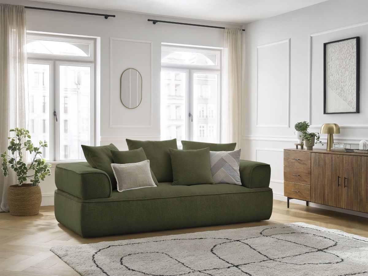 Bobochic Whesley Sofa 3-Sitzer Stoff Dunkelgrün