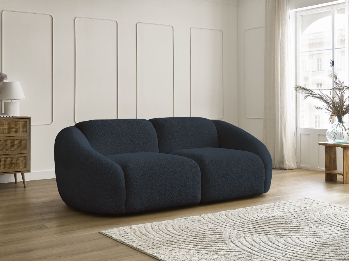 Bobochic Tina Sofa 2-Sitzer Bouclé-Stoff Dunkelblau