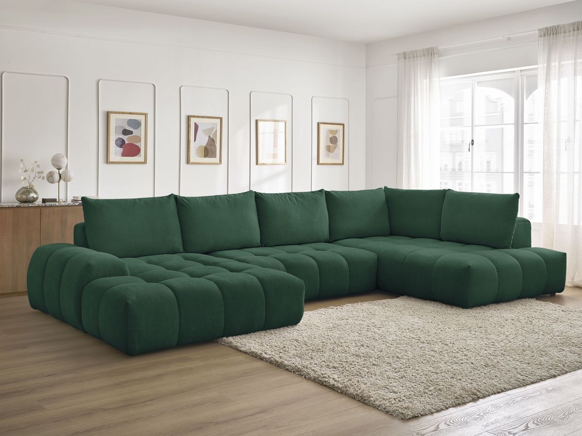 Bobochic Everest Wohnlandschaft, 6 Kissen Strukturstoff Grün Ecke links