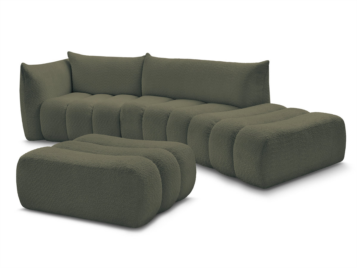 Bobochic Azra Ecksofa mit Pouf 325 × 112 cm Bouclé-Stoff Grün Ecke links