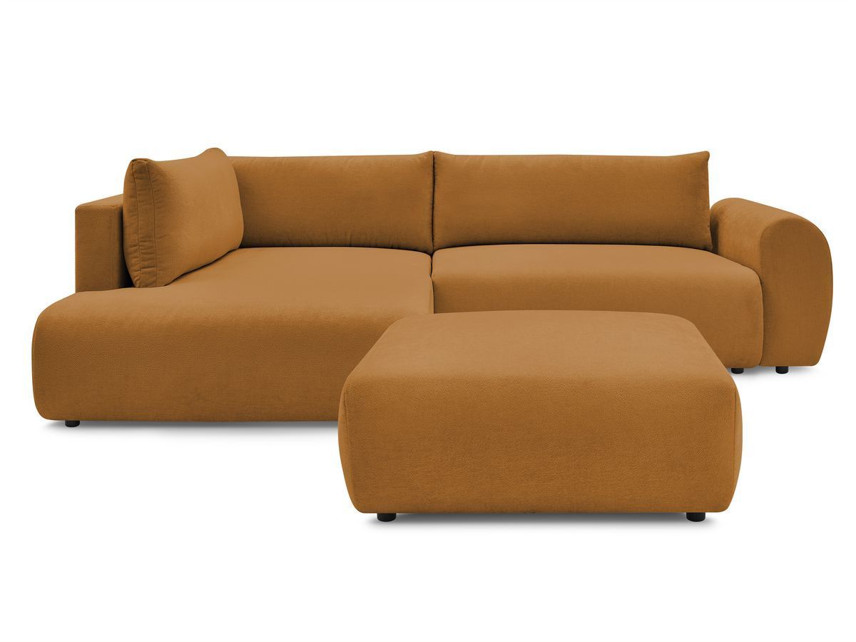 Bobochic Lucien Ecksofa mit Schlaffunktion und Bettkasten und Pouf 296 × 198 cm Stoff Gelb Ecke links